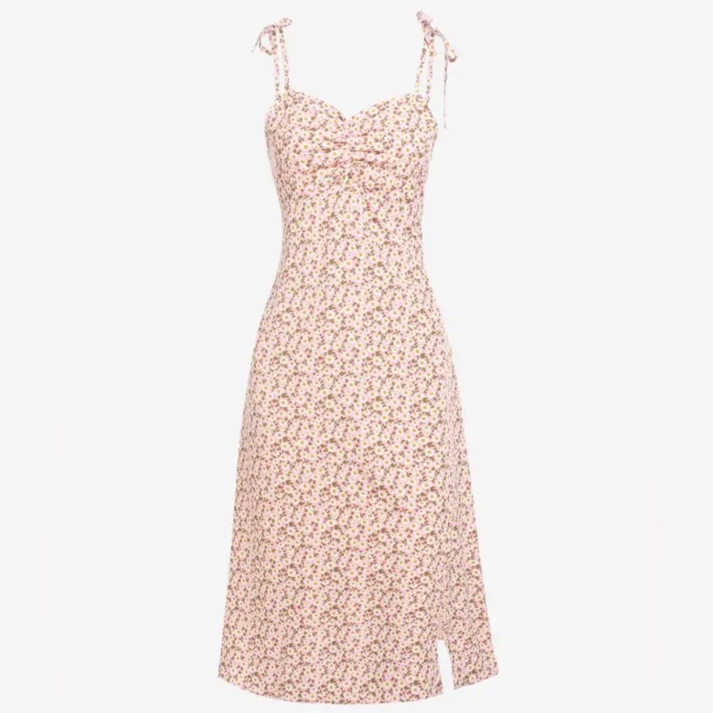 ZAFUL Tie Shoulder Floral Front Slit Ruched Dress